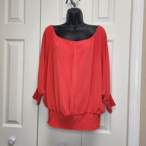 [M] RW&CO. Coral Relaxed Ribbed Blouse Size Medium Flowy Drop Waist Avant Garde